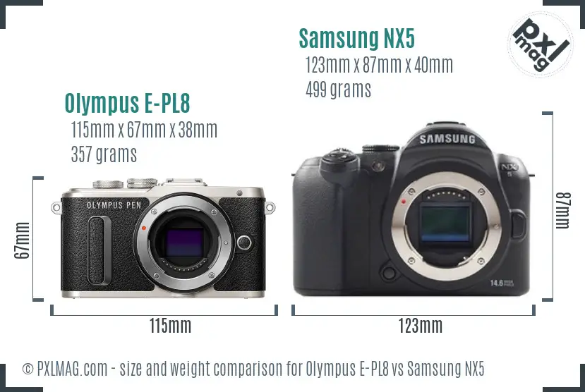 Olympus E-PL8 vs Samsung NX5 size comparison