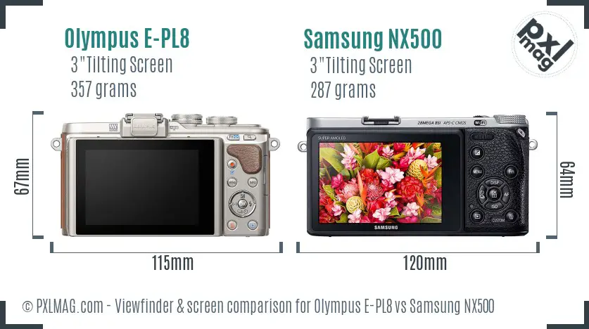 Olympus E-PL8 vs Samsung NX500 Screen and Viewfinder comparison
