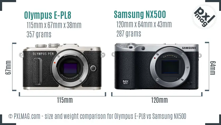 Olympus E-PL8 vs Samsung NX500 size comparison