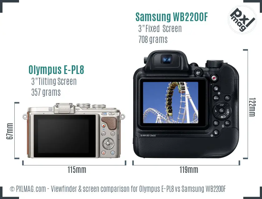 Olympus E-PL8 vs Samsung WB2200F Screen and Viewfinder comparison