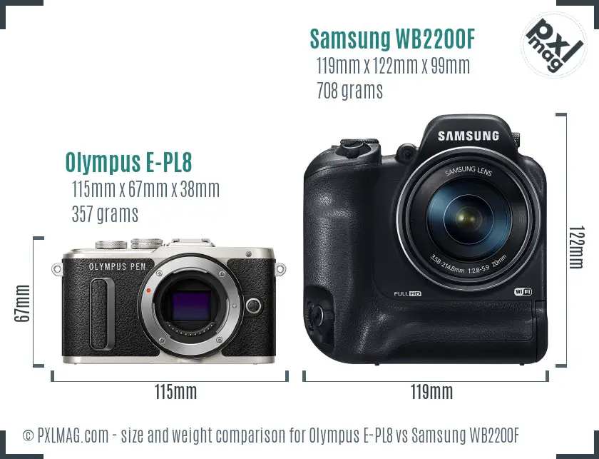 Olympus E-PL8 vs Samsung WB2200F size comparison