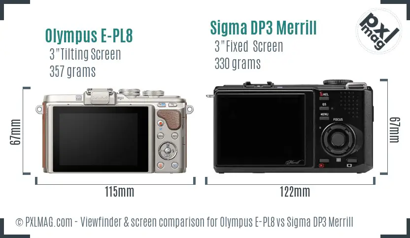 Olympus E-PL8 vs Sigma DP3 Merrill Screen and Viewfinder comparison