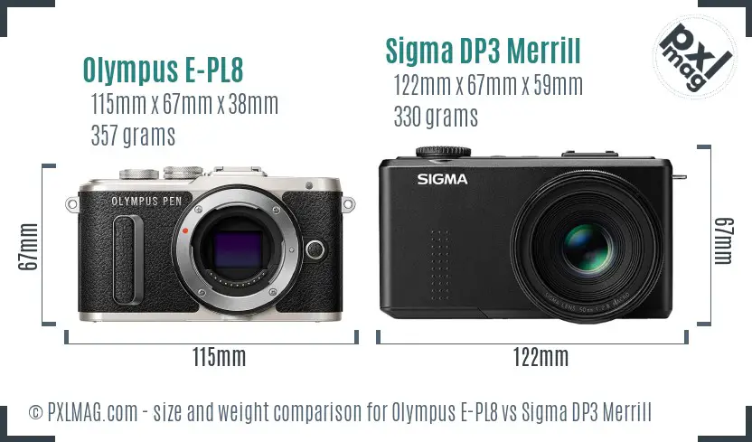 Olympus E-PL8 vs Sigma DP3 Merrill size comparison