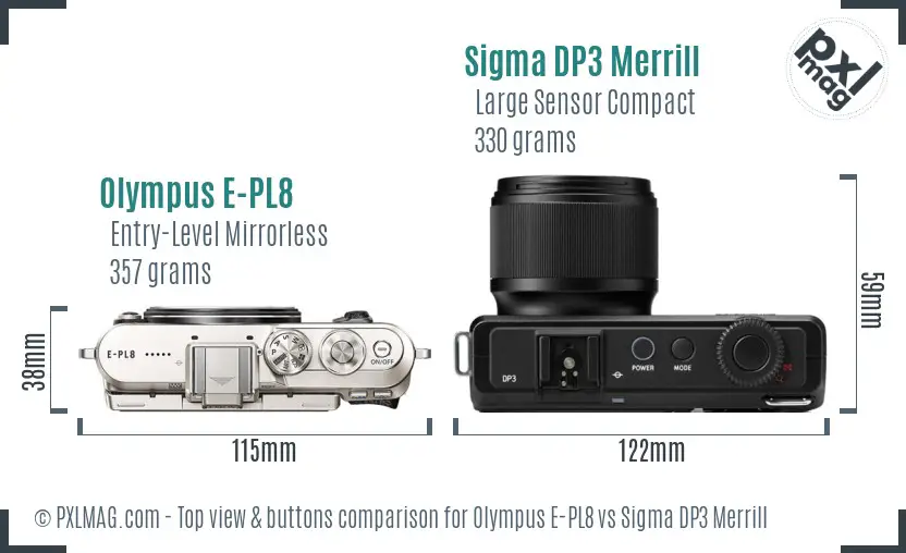 Olympus E-PL8 vs Sigma DP3 Merrill top view buttons comparison