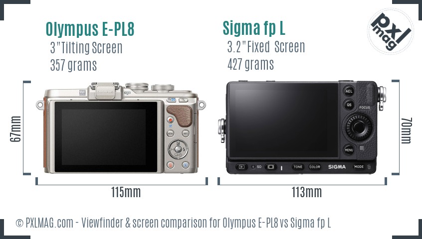Olympus E-PL8 vs Sigma fp L Screen and Viewfinder comparison