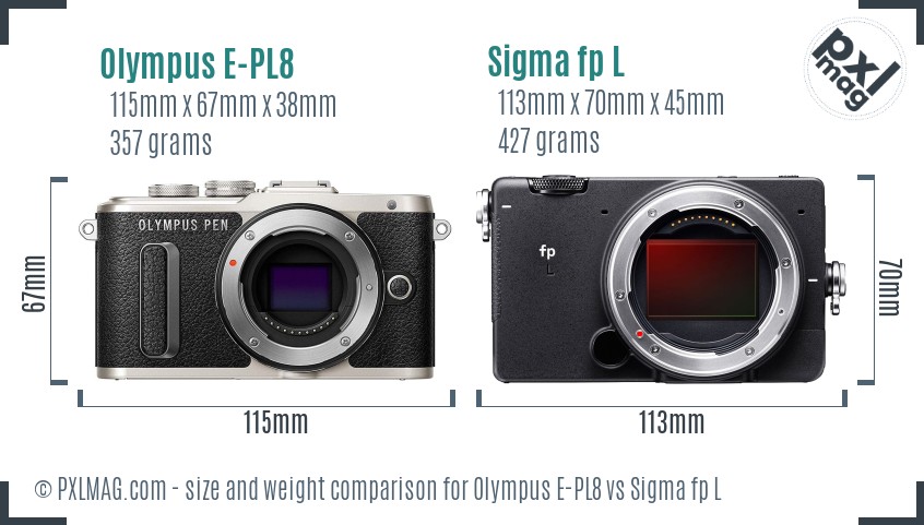 Olympus E-PL8 vs Sigma fp L size comparison