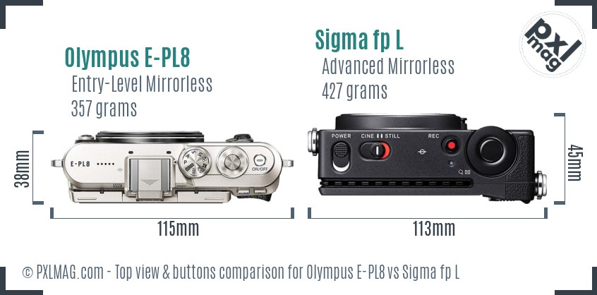 Olympus E-PL8 vs Sigma fp L top view buttons comparison