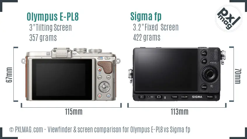 Olympus E-PL8 vs Sigma fp Screen and Viewfinder comparison