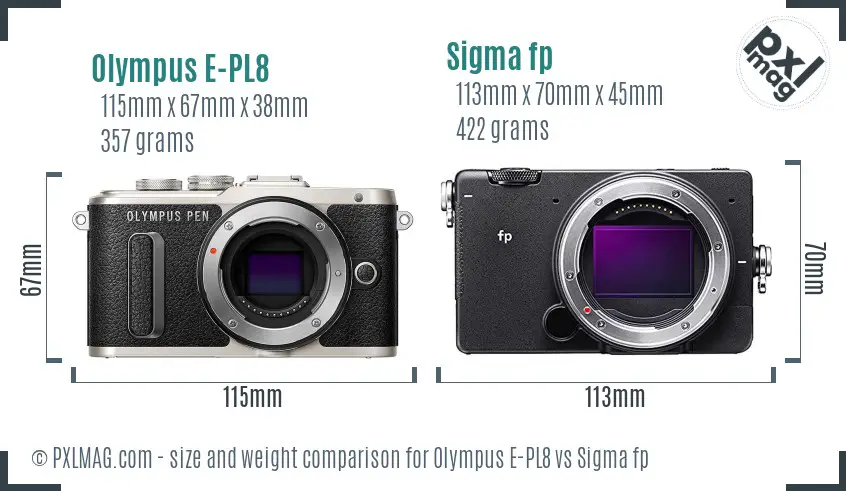 Olympus E-PL8 vs Sigma fp size comparison