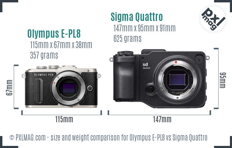 Olympus E-PL8 vs Sigma Quattro size comparison