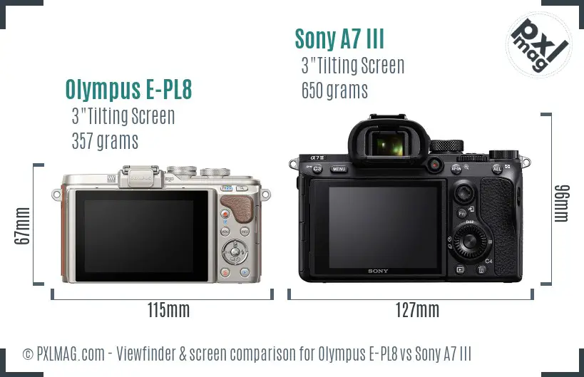 Olympus E-PL8 vs Sony A7 III Screen and Viewfinder comparison