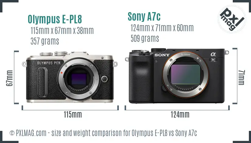Olympus E-PL8 vs Sony A7c size comparison Olympus E-PL8 vs Sony A7c size comparison