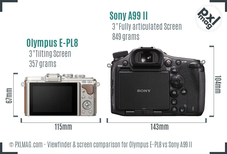 Olympus E-PL8 vs Sony A99 II Screen and Viewfinder comparison