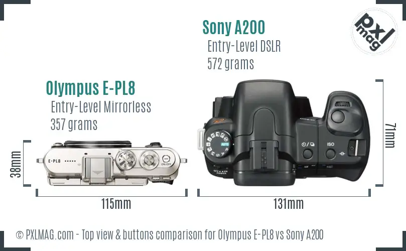 Olympus E-PL8 vs Sony A200 top view buttons comparison