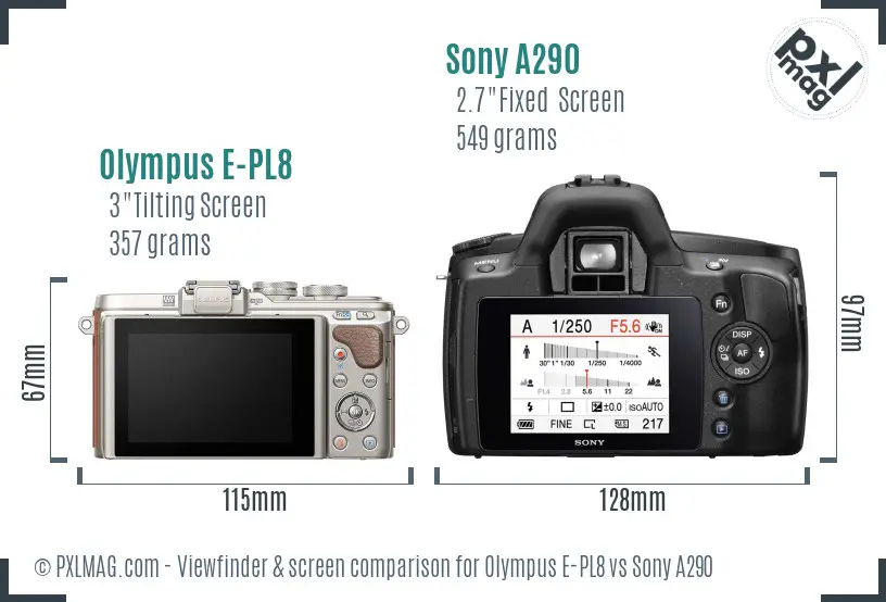 Olympus E-PL8 vs Sony A290 Screen and Viewfinder comparison