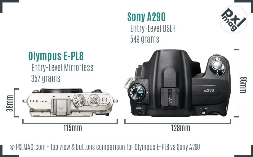Olympus E-PL8 vs Sony A290 top view buttons comparison