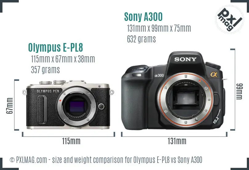 Olympus E-PL8 vs Sony A300 size comparison