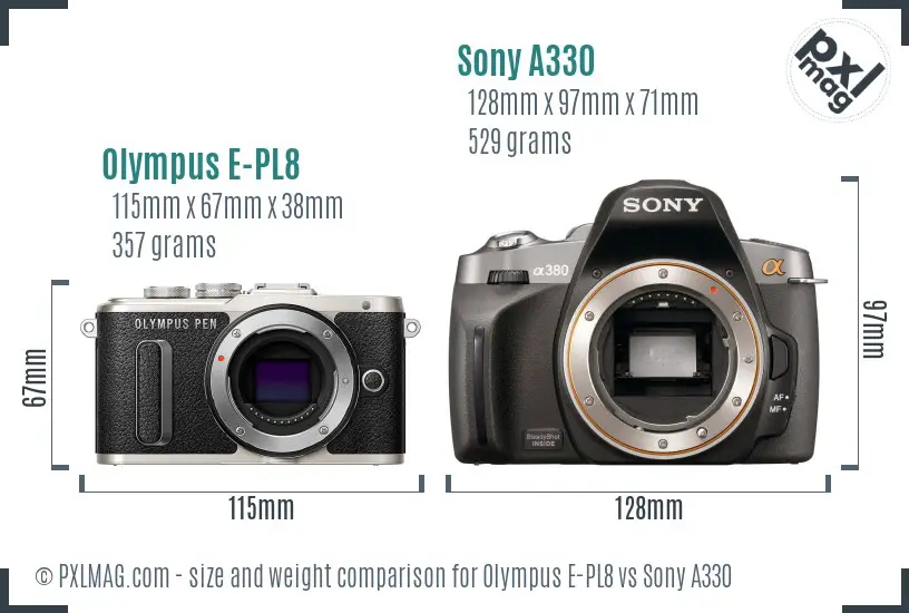 Olympus E-PL8 vs Sony A330 size comparison