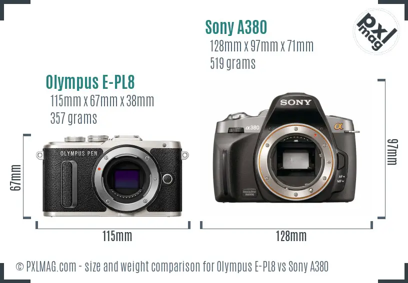 Olympus E-PL8 vs Sony A380 size comparison