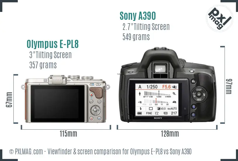 Olympus E-PL8 vs Sony A390 Screen and Viewfinder comparison