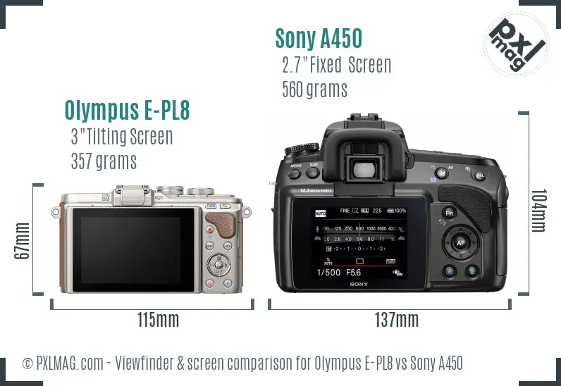 Olympus E-PL8 vs Sony A450 Screen and Viewfinder comparison Olympus E-PL8 vs Sony A450 Screen and Viewfinder comparison