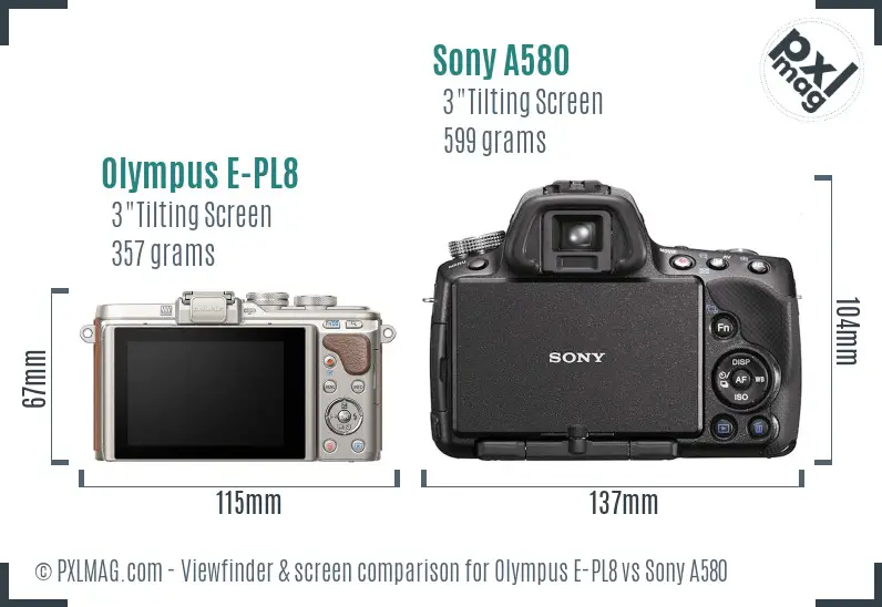 Olympus E-PL8 vs Sony A580 Screen and Viewfinder comparison Olympus E-PL8 vs Sony A580 Screen and Viewfinder comparison
