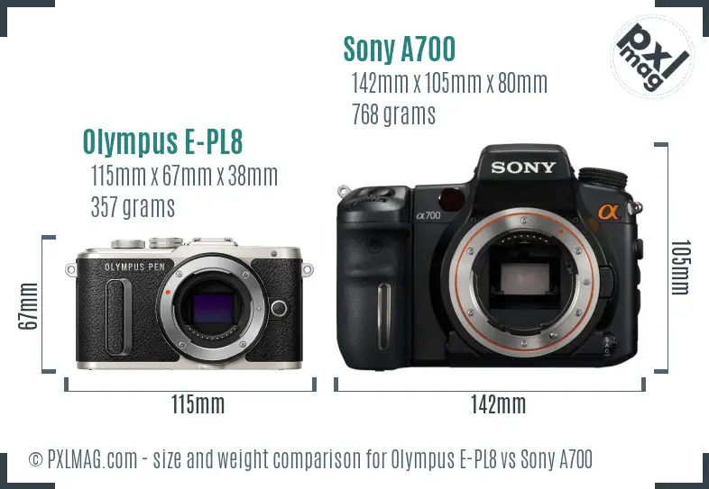 Olympus E-PL8 vs Sony A700 size comparison