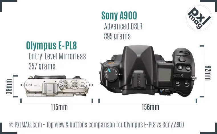 Olympus E-PL8 vs Sony A900 top view buttons comparison