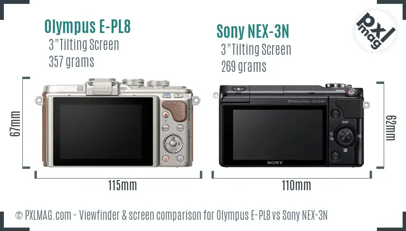 Olympus E-PL8 vs Sony NEX-3N Screen and Viewfinder comparison