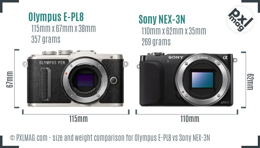 Olympus E-PL8 vs Sony NEX-3N size comparison