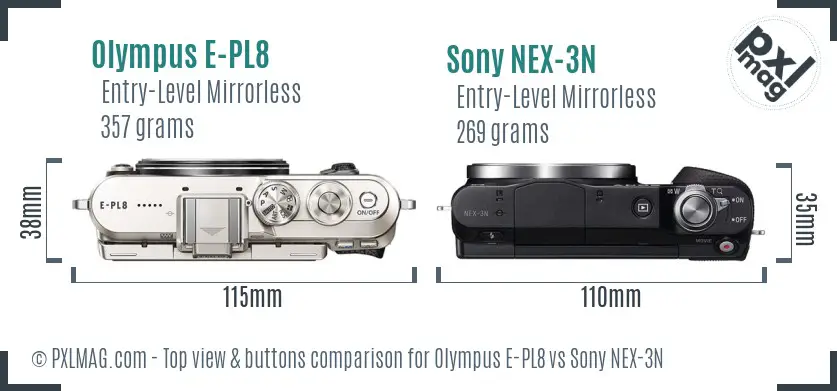 Olympus E-PL8 vs Sony NEX-3N top view buttons comparison