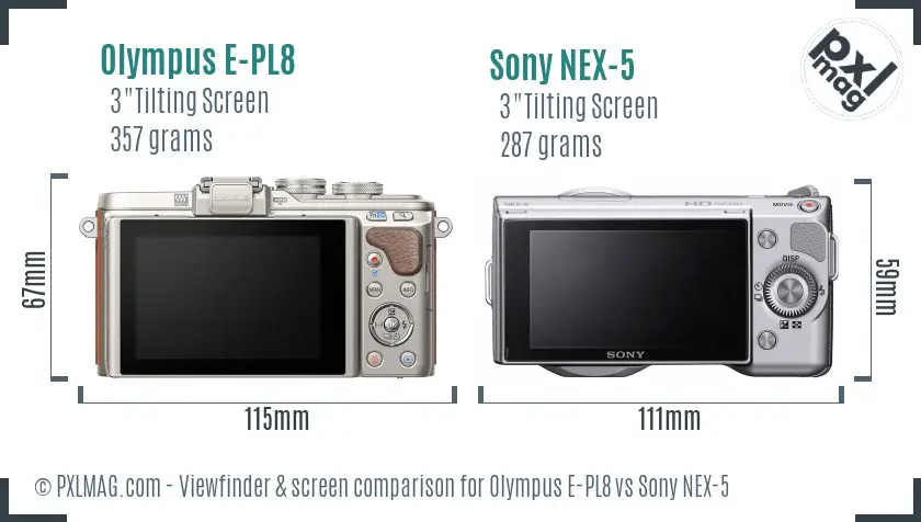 Olympus E-PL8 vs Sony NEX-5 Screen and Viewfinder comparison