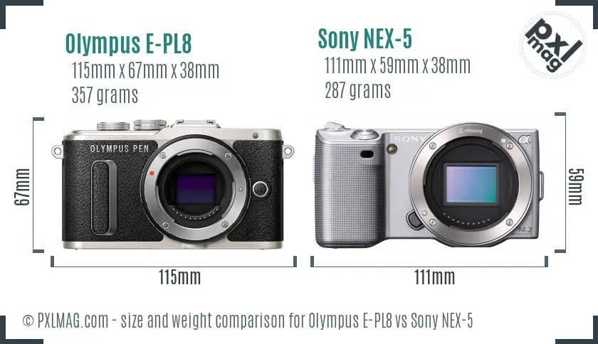 Olympus E-PL8 vs Sony NEX-5 size comparison