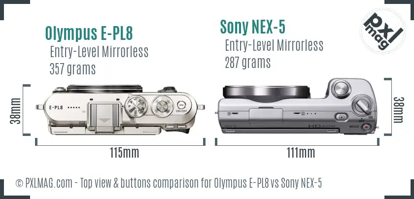 Olympus E-PL8 vs Sony NEX-5 top view buttons comparison