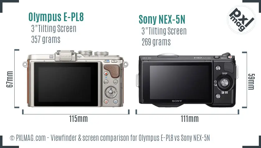 Olympus E-PL8 vs Sony NEX-5N Screen and Viewfinder comparison