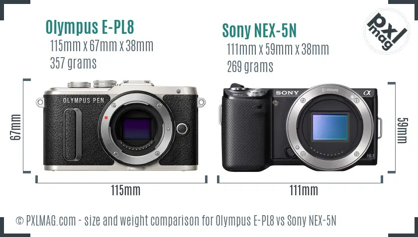 Olympus E-PL8 vs Sony NEX-5N size comparison