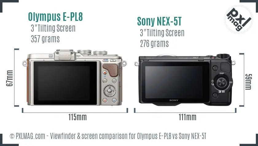 Olympus E-PL8 vs Sony NEX-5T Screen and Viewfinder comparison