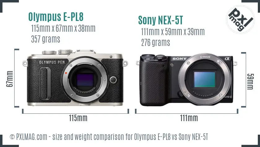 Olympus E-PL8 vs Sony NEX-5T size comparison