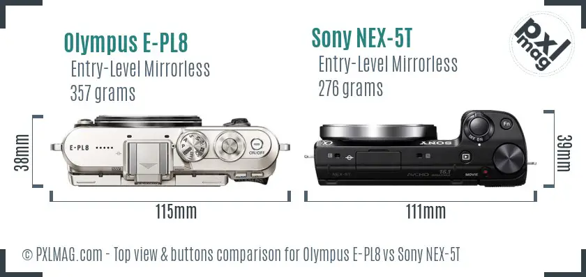 Olympus E-PL8 vs Sony NEX-5T top view buttons comparison