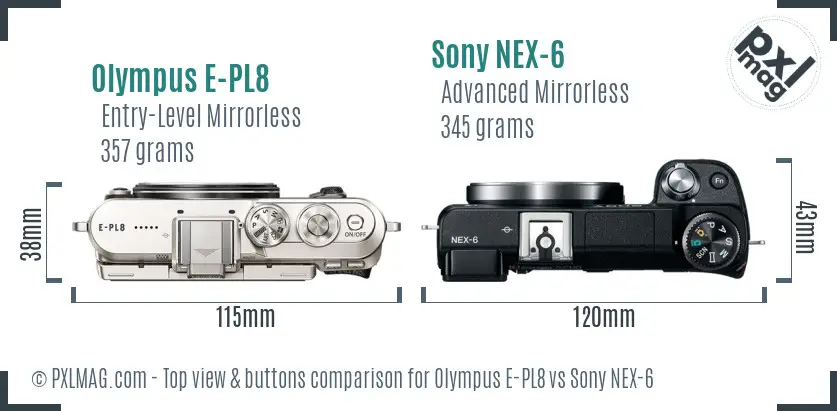 Olympus E-PL8 vs Sony NEX-6 top view buttons comparison Olympus E-PL8 vs Sony NEX-6 top view buttons comparison