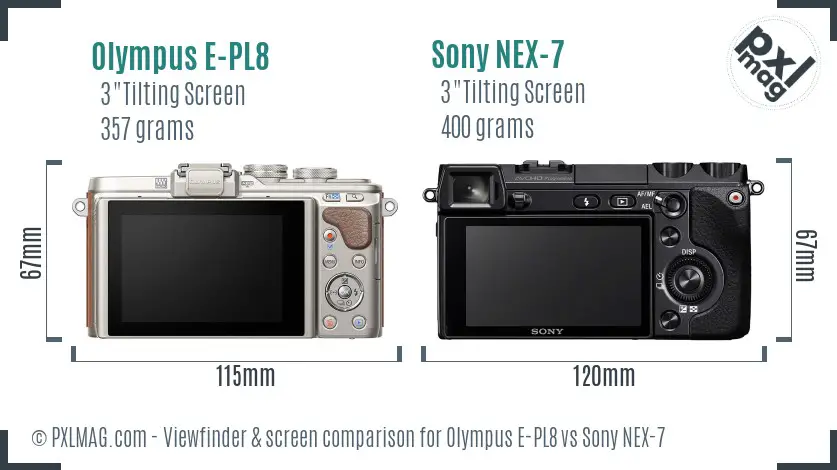 Olympus E-PL8 vs Sony NEX-7 Screen and Viewfinder comparison