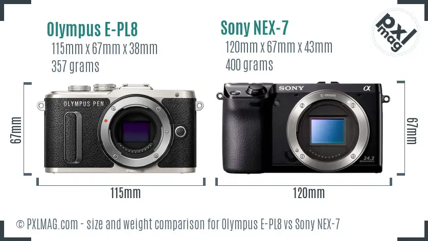 Olympus E-PL8 vs Sony NEX-7 size comparison