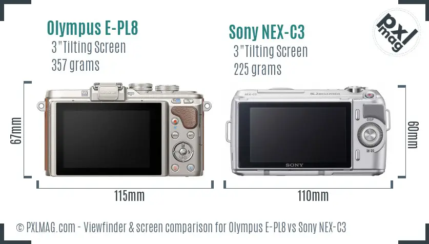 Olympus E-PL8 vs Sony NEX-C3 Screen and Viewfinder comparison