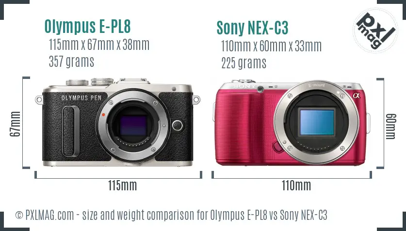 Olympus E-PL8 vs Sony NEX-C3 size comparison