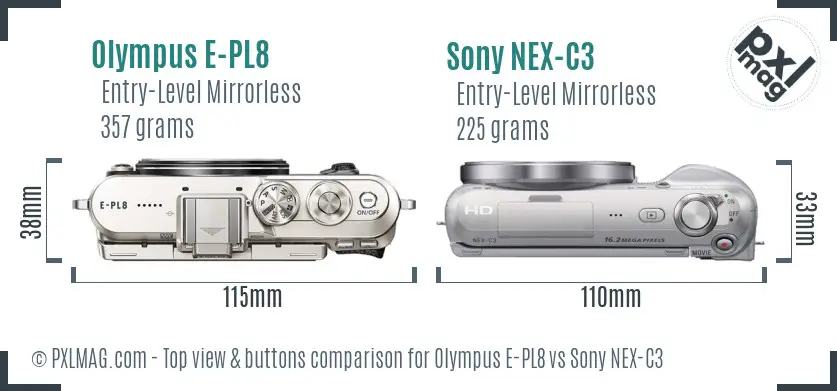 Olympus E-PL8 vs Sony NEX-C3 top view buttons comparison