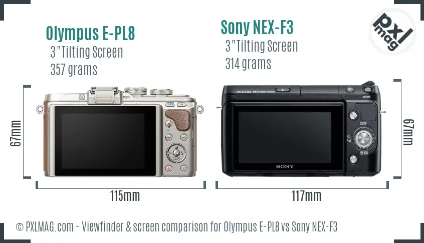 Olympus E-PL8 vs Sony NEX-F3 Screen and Viewfinder comparison