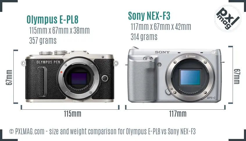 Olympus E-PL8 vs Sony NEX-F3 size comparison