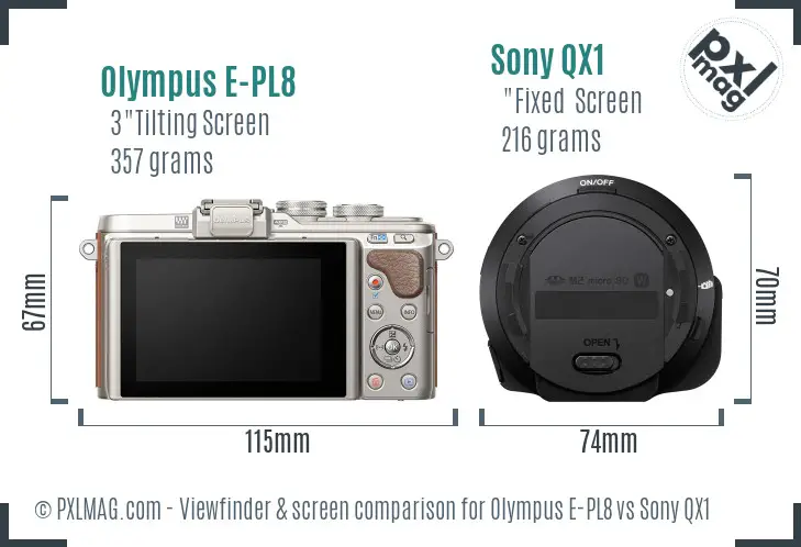 Olympus E-PL8 vs Sony QX1 Screen and Viewfinder comparison Olympus E-PL8 vs Sony QX1 Screen and Viewfinder comparison
