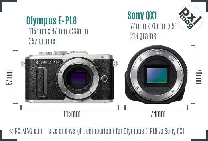 Olympus E-PL8 vs Sony QX1 size comparison Olympus E-PL8 vs Sony QX1 size comparison