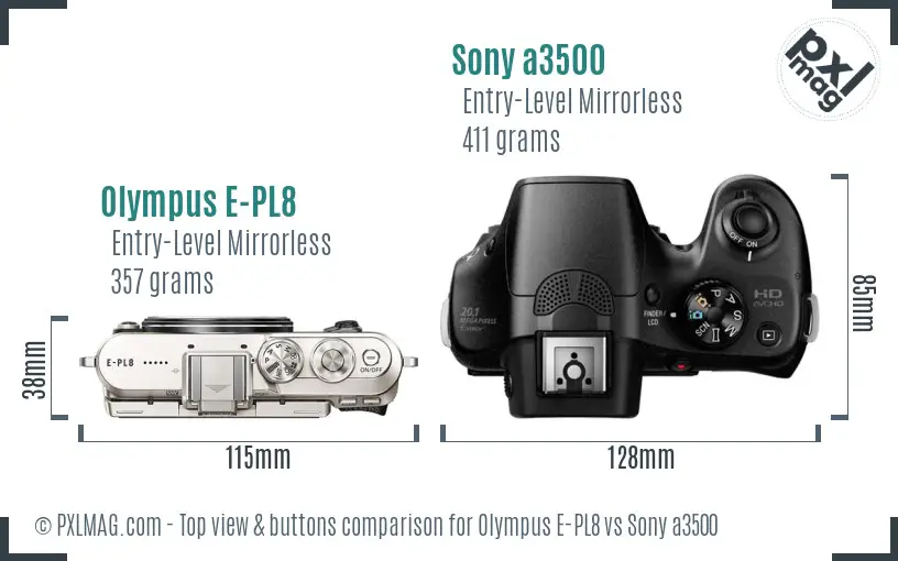 Olympus E-PL8 vs Sony a3500 top view buttons comparison Olympus E-PL8 vs Sony a3500 top view buttons comparison